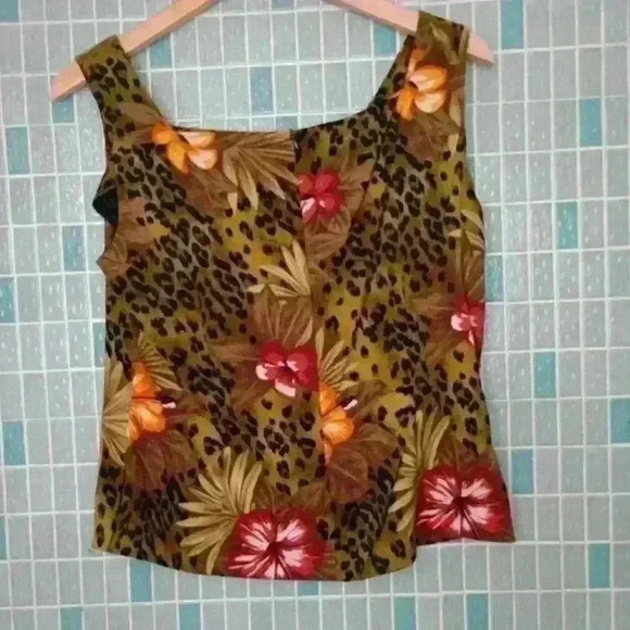 Vintage John Roberts Sleeveless Tropical Crop Blouse Top - Picture 11 of 12